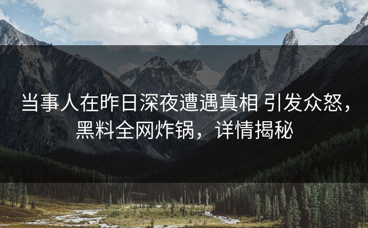 当事人在昨日深夜遭遇真相 引发众怒，黑料全网炸锅，详情揭秘