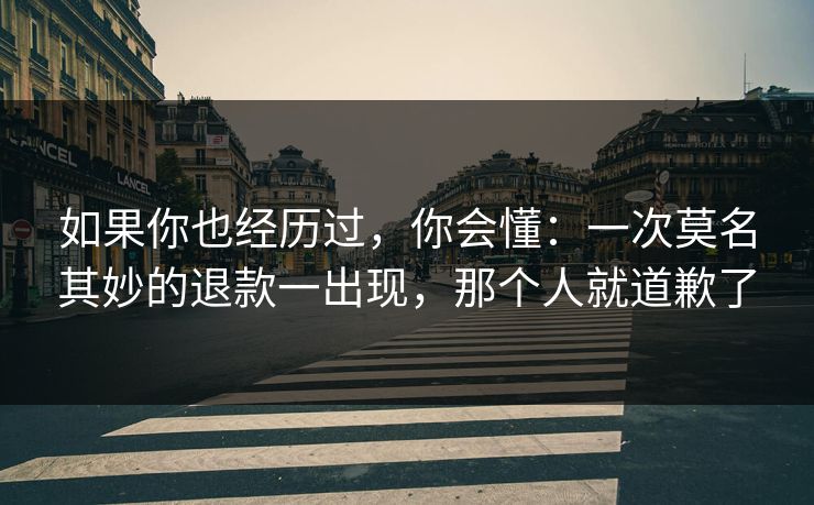 如果你也经历过，你会懂：一次莫名其妙的退款一出现，那个人就道歉了